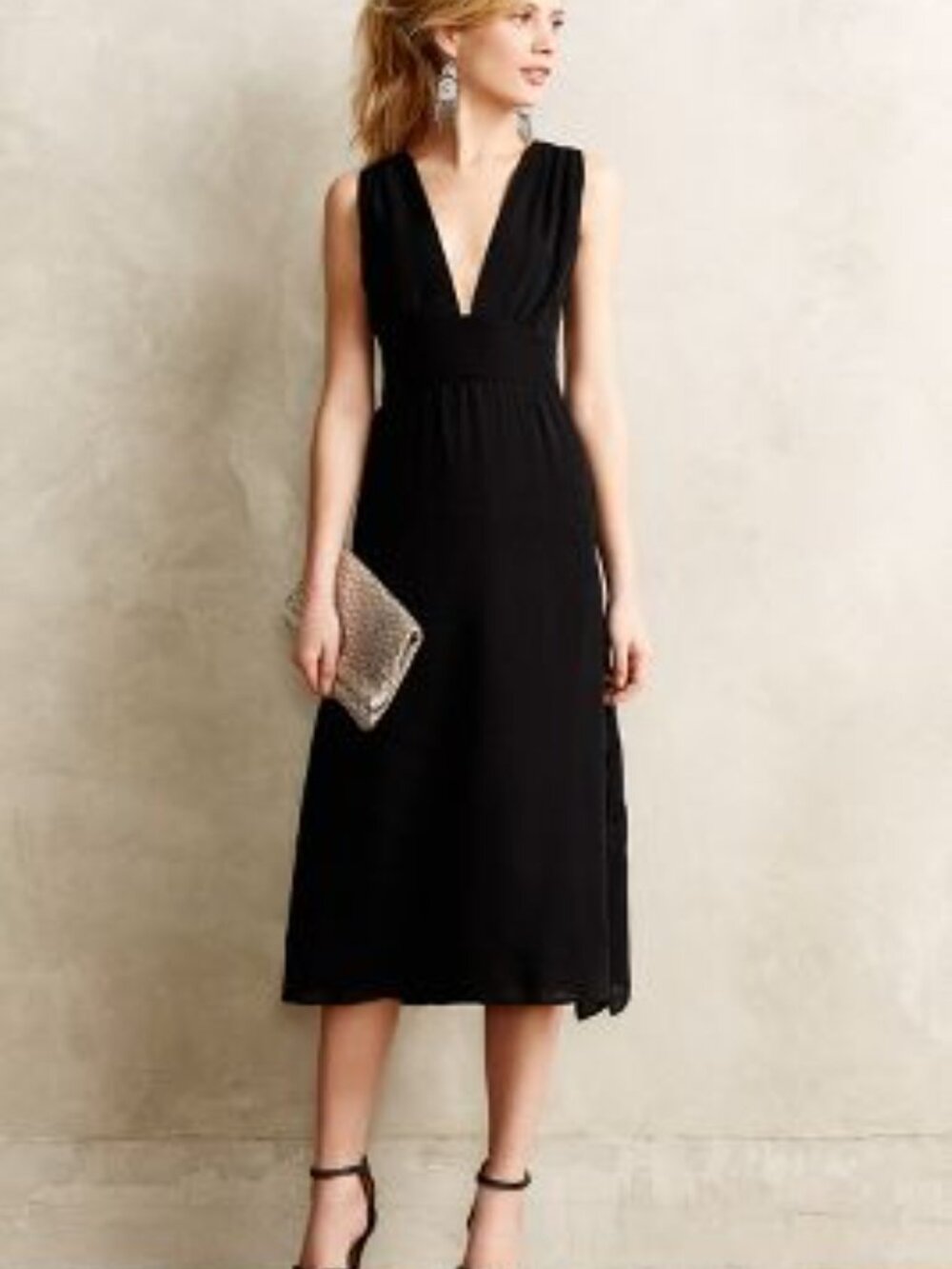 Myne Black V-Neck Plunge Silk Maxi Dress Sz 2 Minimalist Glam Chic